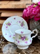 VINTAGE QUEENS VIOLETES CAFFEECUP AND SAUCER BONE CHINA - Gina Decor