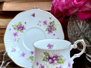 VINTAGE QUEENS VIOLETES CAFFEECUP AND SAUCER BONE CHINA - Gina Decor